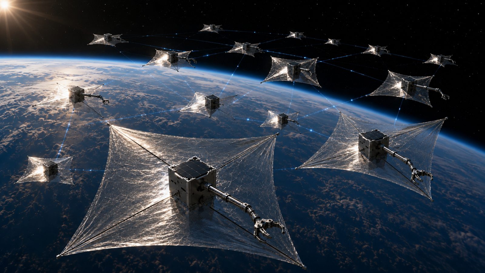 A swarm of Manevra satellites in formation
